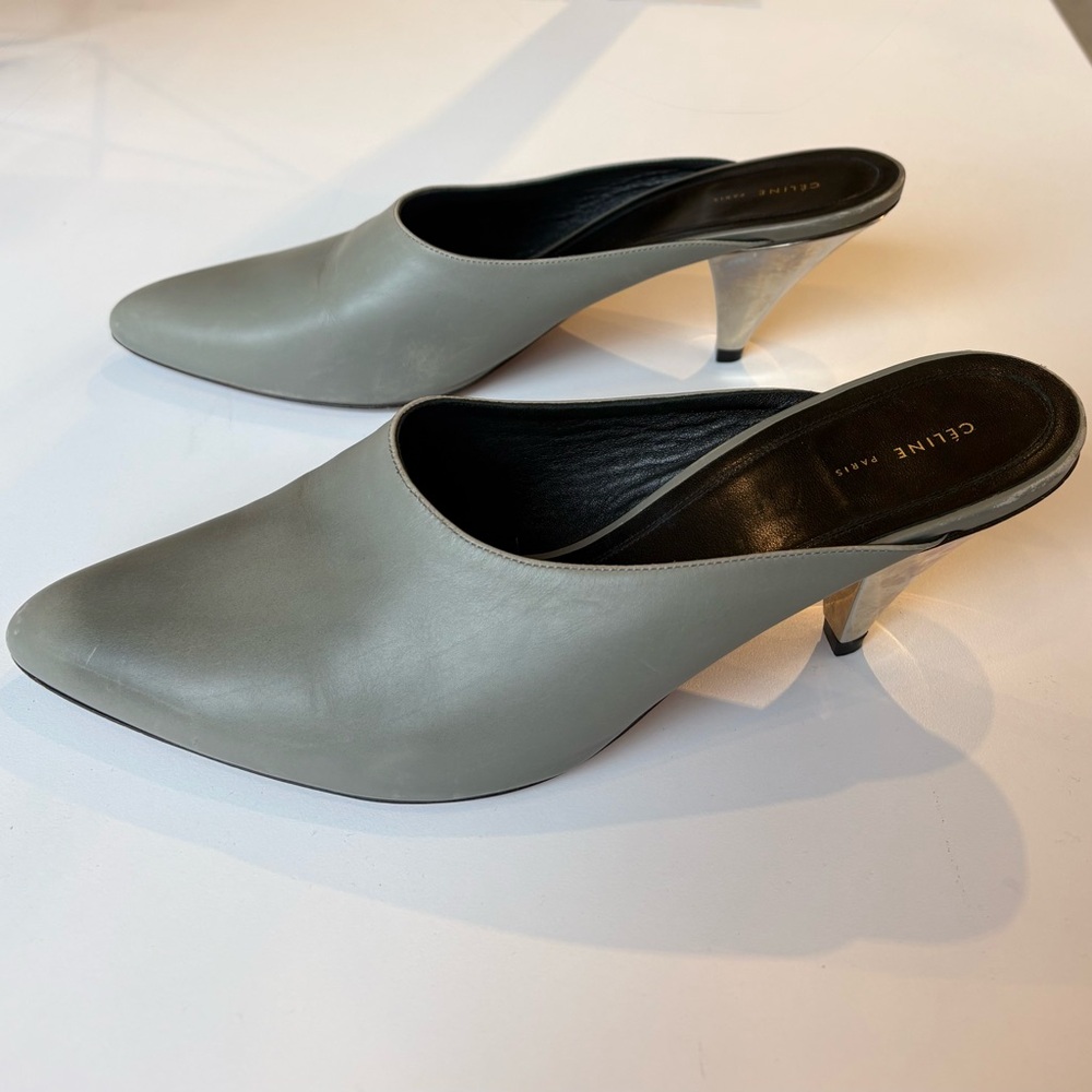 Celine  Gray Mules with metal heels